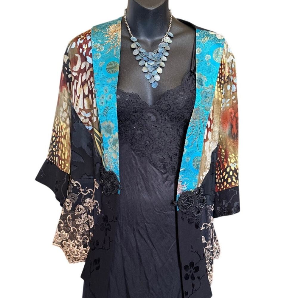 ✨ Boho Patchwork Kimono Jacket / Embroidered Frog… - image 3